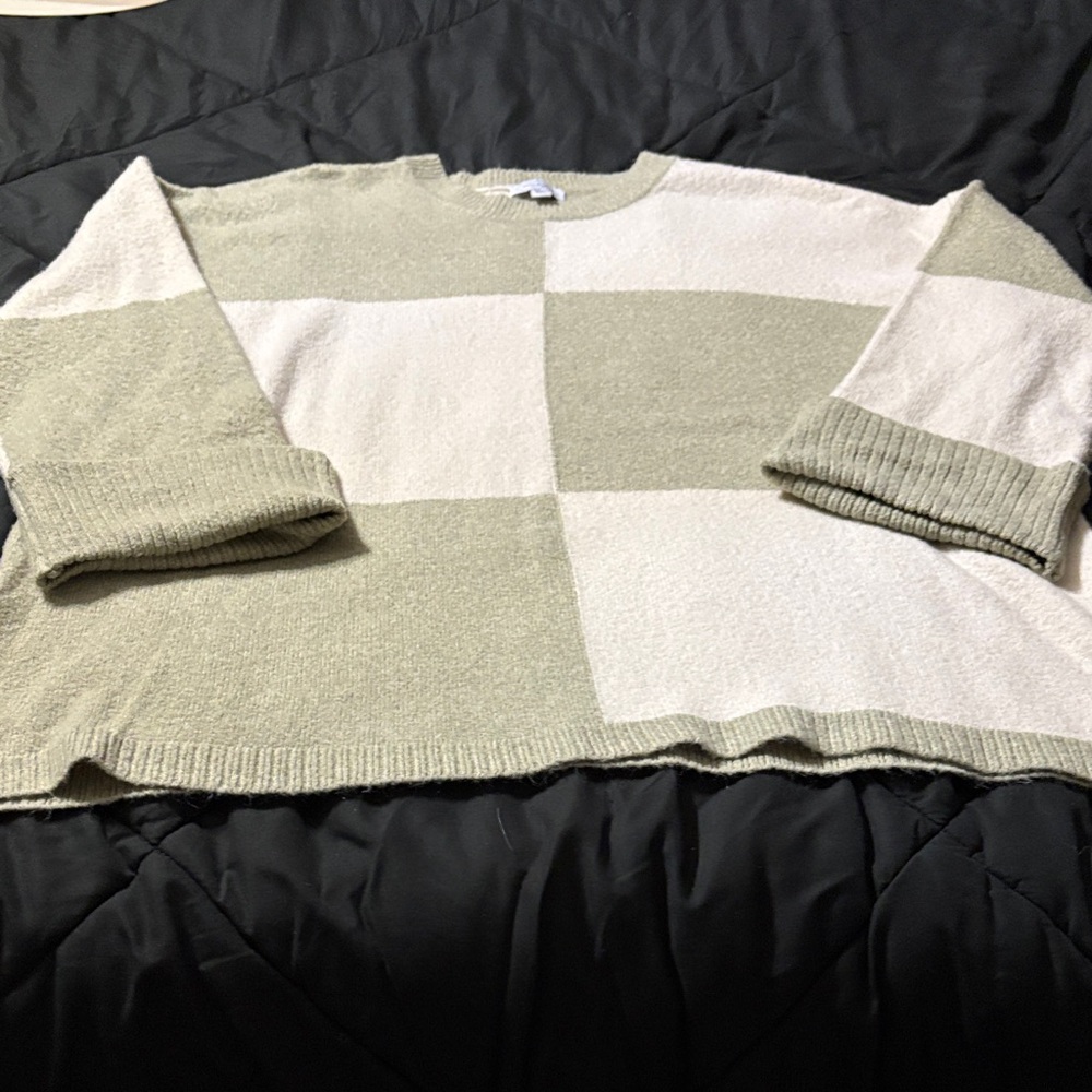 Mud Pie Green and Cream Block Sweater